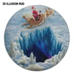 Blue Beige 3d Illusion Christmas Rug With Santa And Reindeer 1
