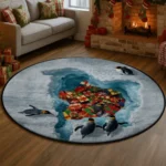 Blue Gray 3d Penguin Illusion Rug With Gift Motif Unique Decor 1