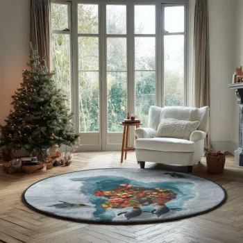 Blue Gray 3d Penguin Illusion Rug With Gift Motif Unique Decor 2