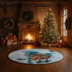 Blue Gray 3d Penguin Illusion Rug With Gift Motif Unique Decor 1