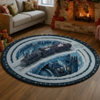 Blue Gray 3d Train Rug Illusionary Art For Your Living Space 1