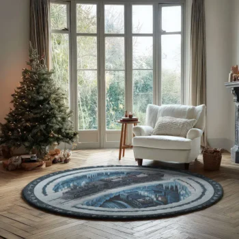 Blue Gray 3d Train Rug Illusionary Art For Your Living Space 2