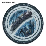 Blue Gray 3d Train Rug Illusionary Art For Your Living Space 1