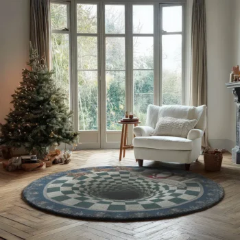 Blue Green 3d Illusion Rug With Santa Sleigh Design Unique Decor 2