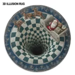 Blue Green 3d Illusion Rug With Santa Sleigh Design Unique Decor 1