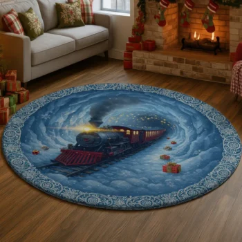 Blue Red 3d Illusion Rug With Train Design Unique Home Decor 1