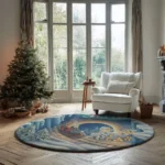 Blue Red 3d Illusion Train Rug Enchanting Winter Wonderland Decor 1