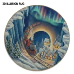 Blue Red 3d Illusion Train Rug Enchanting Winter Wonderland Decor 1