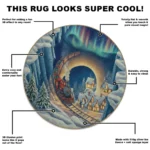 Blue Red 3d Illusion Train Rug Enchanting Winter Wonderland Decor 1