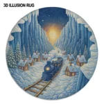 Blue White 3d Illusion Train Rug For Unique Home Decor 1