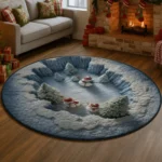 Blue White Enchanting Winter Scene 3d Illusion Rug For Home Decor 1