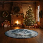 Blue White Enchanting Winter Scene 3d Illusion Rug For Home Decor 1