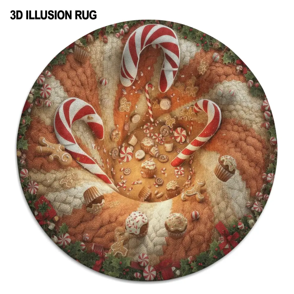 Brown Red 3d Candy Swirl Illusion Rug For Festive Decor 4 Brown Red 3d Candy Swirl Illusion Rug For Festive Decor 4
