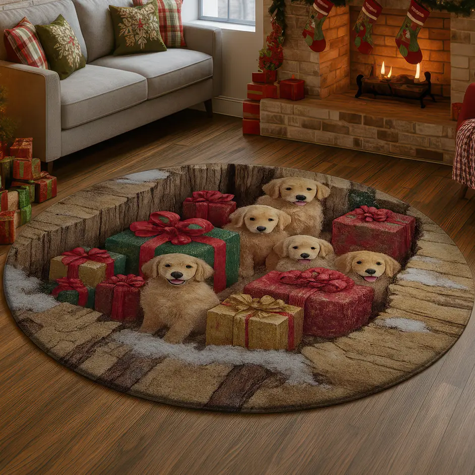 Brown Red 3d Illusion Rug Cozy Pups And Gifts Design 1 Brown Red 3d Illusion Rug Cozy Pups And Gifts Design 1