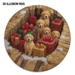 Brown Red 3d Illusion Rug Cozy Pups And Gifts Design 1