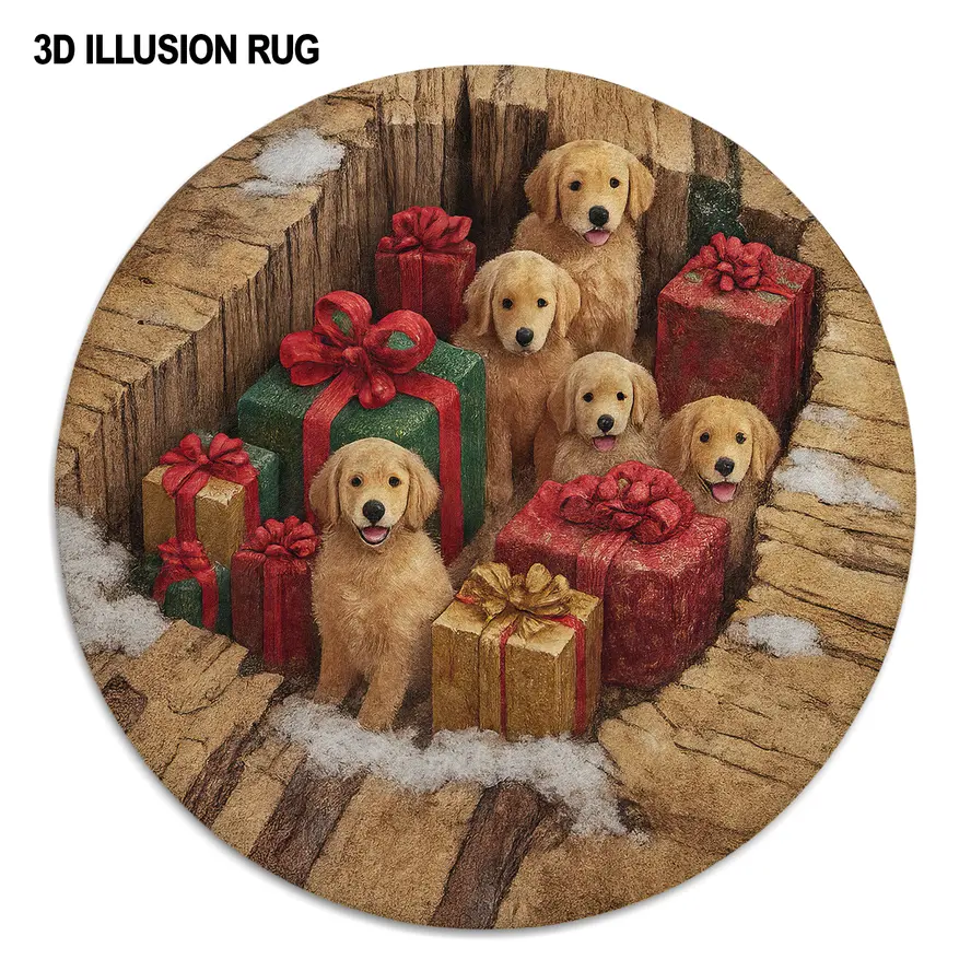 Brown Red 3d Illusion Rug Cozy Pups And Gifts Design 4 Brown Red 3d Illusion Rug Cozy Pups And Gifts Design 4