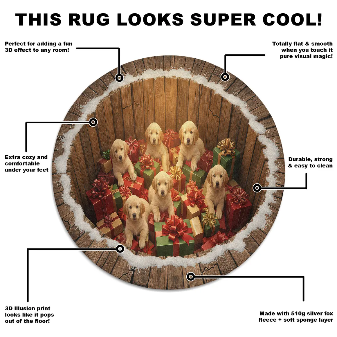 Brown Red 3d Illusion Rug With Puppies And Gifts Design 5 Brown Red 3d Illusion Rug With Puppies And Gifts Design 5