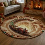 Brown Red 3d Train Illusion Rug Perfect For Christmas Decor 1