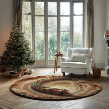 Brown Red 3d Train Illusion Rug Perfect For Christmas Decor 2