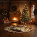 Brown Red 3d Train Illusion Rug Perfect For Christmas Decor 1