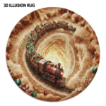 Brown Red 3d Train Illusion Rug Perfect For Christmas Decor 1