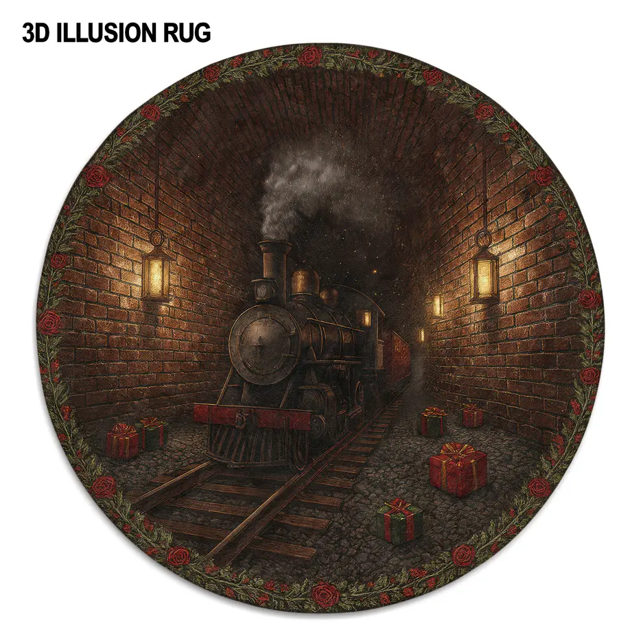 Brown Red 3d Train Illusion Rug Unique Home Decor For Any Room 4 Brown Red 3d Train Illusion Rug Unique Home Decor For Any Room 4