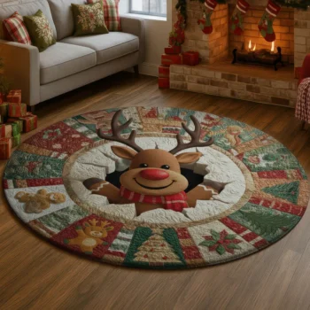 Brown Red Festive 3d Illusion Rug Perfect Holiday Decor Choice 1
