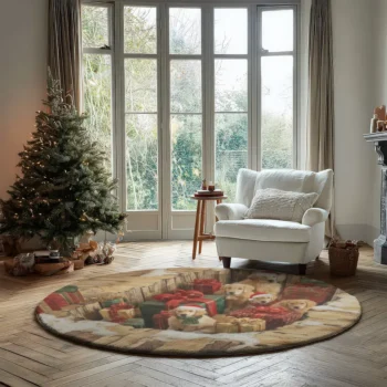 Brown Red Holiday Illusion Rug 3d Decor With Puppies Gifts 2