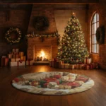 Brown Red Holiday Illusion Rug 3d Decor With Puppies Gifts 1