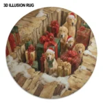 Brown Red Holiday Illusion Rug 3d Decor With Puppies Gifts 1