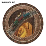 Brown Yellow Illusion Train Rug 3d Optical Decor For Home Spaces 1