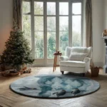 Gray Blue 3d Illusion Penguin Rug Unique Arctic Winter Decor 1