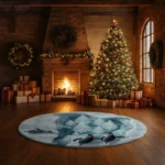 Gray Blue 3d Illusion Penguin Rug Unique Arctic Winter Decor 1