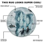 Gray Blue 3d Illusion Penguin Rug Unique Arctic Winter Decor 1