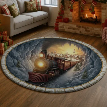 Gray Red Train Themed 3d Illusion Rug Unique Home Decor 1