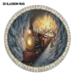 Gray Red Train Themed 3d Illusion Rug Unique Home Decor 1