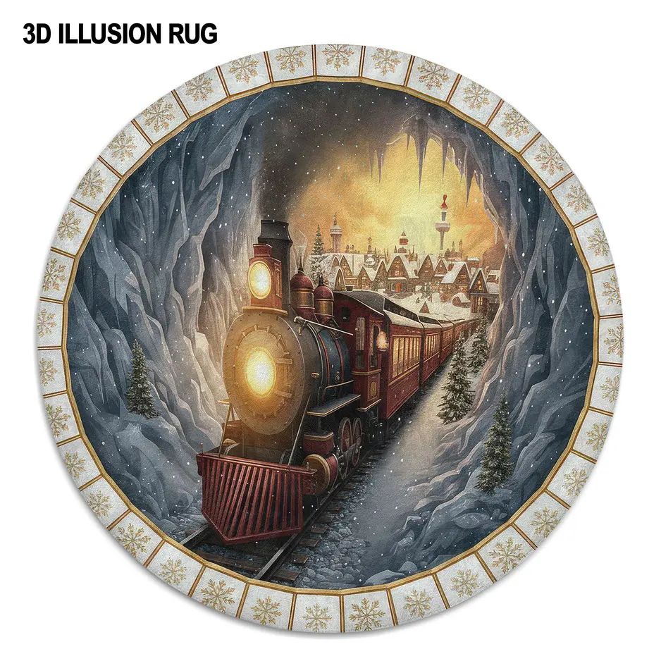 Gray Red Train Themed 3d Illusion Rug Unique Home Decor 4 Gray Red Train Themed 3d Illusion Rug Unique Home Decor 4