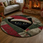 Green Red 3d Cat Illusion Rug Cozy Holiday Decoration 1