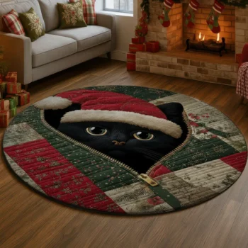 Green Red 3d Cat Illusion Rug Cozy Holiday Decoration 1