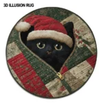 Green Red 3d Cat Illusion Rug Cozy Holiday Decoration 1