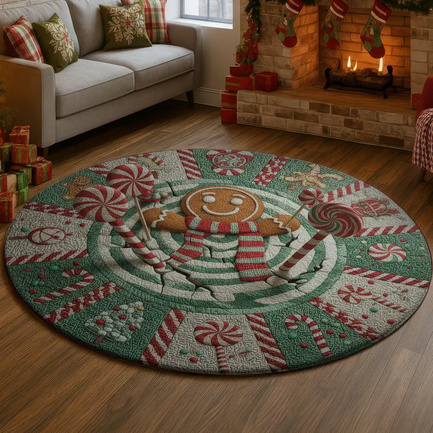 Green Red 3d Illusion Holiday Rug With Festive Patterns 1 Green Red 3d Illusion Holiday Rug With Festive Patterns 1