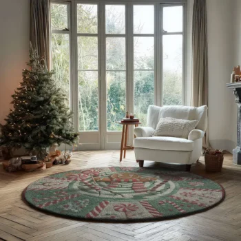 Green Red 3d Illusion Holiday Rug With Festive Patterns 2