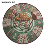 Green Red 3d Illusion Holiday Rug With Festive Patterns 1