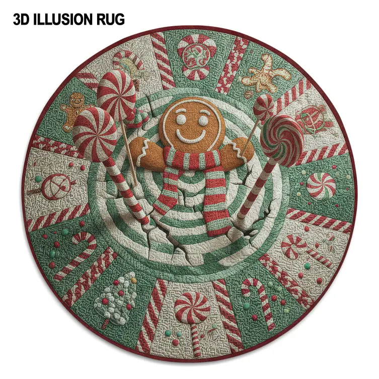 Green Red 3d Illusion Holiday Rug With Festive Patterns 4 Green Red 3d Illusion Holiday Rug With Festive Patterns 4