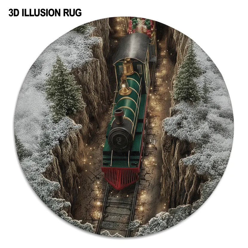 Green Red 3d Train Rug Magical Illusion Carpet Decor 4 Green Red 3d Train Rug Magical Illusion Carpet Decor 4