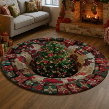 Green Red Christmas 3d Illusion Rug Holiday Decor Magic 1