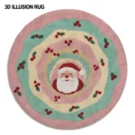 Pink Green Santa 3d Illusion Rug Perfect For Holiday Decor 1