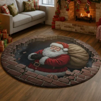 Red Beige 3d Christmas Illusion Rug Festive Holiday Decor Rug 1