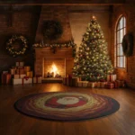 Red Beige 3d Christmas Illusion Rug Festive Santa Pattern 1