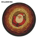 Red Beige 3d Christmas Illusion Rug Festive Santa Pattern 1